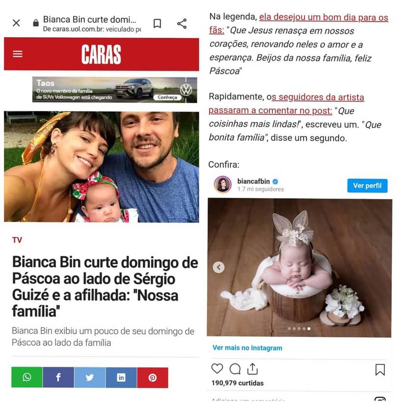 Matéria- Site Revistas Caras (Foto do ensaio Newborn da Valentina) Ano 2021 )