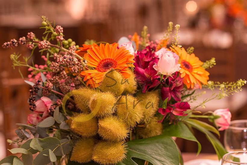 Flores Laranja e Rosa 